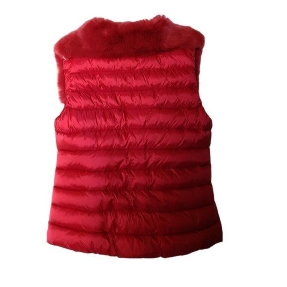 ADD ‎ Girls Size 8 Real Rabbit Fur Trimmed Duck Down Vest Cranberry Red Holiday - Picture 4 of 9
